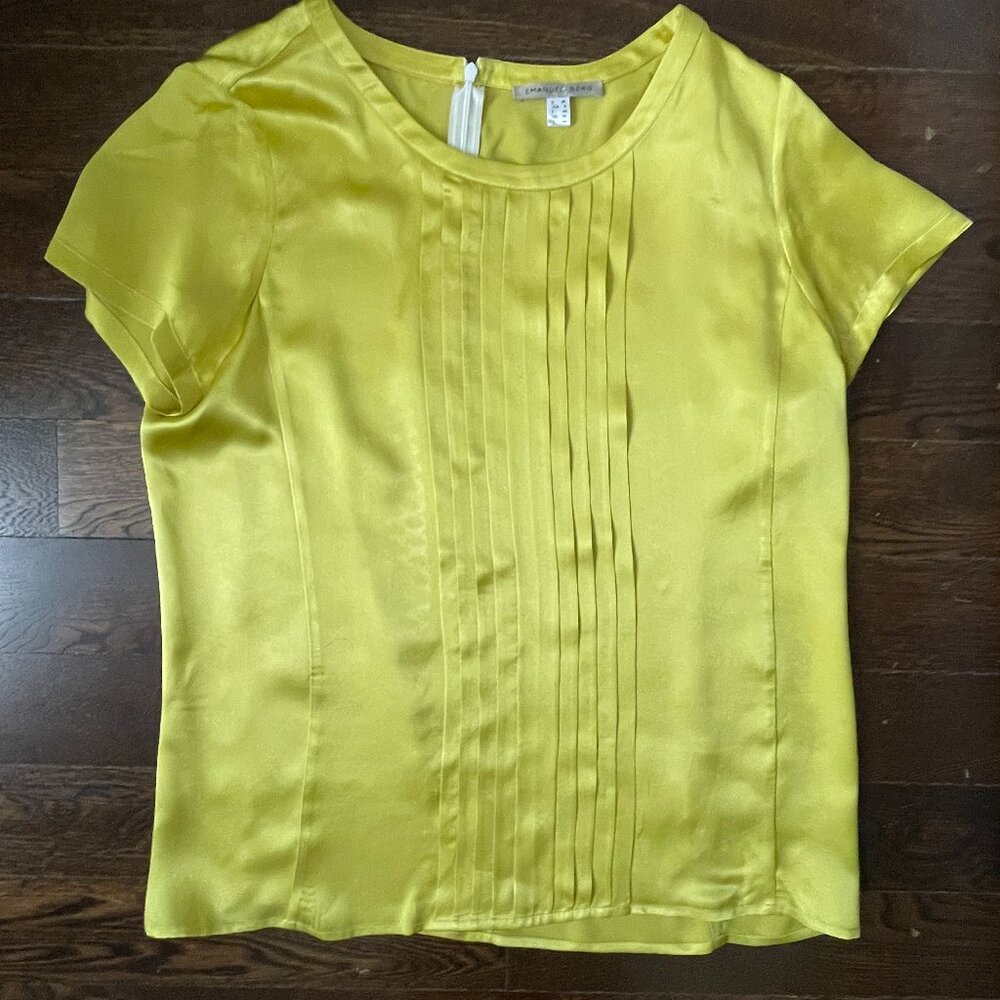 Stunning Emanuel Berg Citrine Yellow 100% Silk Short Sleeve Blouse-8 - Picture 1 of 9